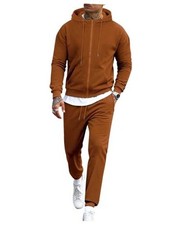 Men's Fleece Tracksuits 2 Piece Outfits Long Sleeve Full Zip XX-Large Brown