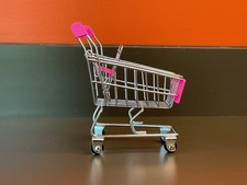 Mini Silver  Maroon Metal Grocery Shopping Cart For Dolls  Holiday Elf