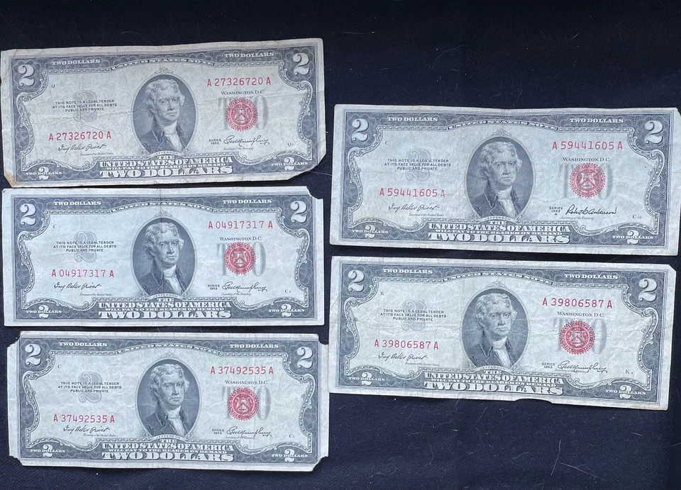 Five 1953 Two Dollar Bills - Image 2 of 4