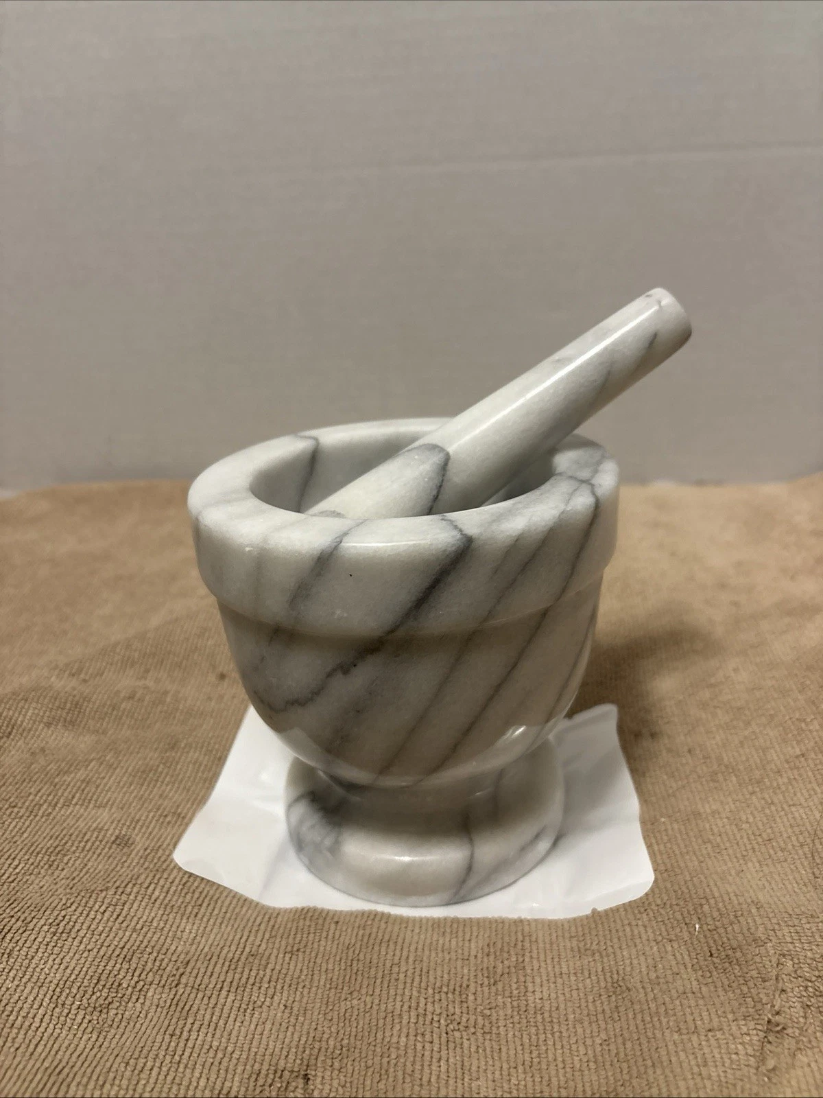 5" Mortar And Pestle Footed Marble Natural Stone White Black Set Grind Herbs