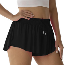 Flowy Athletic Shorts for Women Running Tennis Butterfly Shorts Girls 2-In-1 Dou