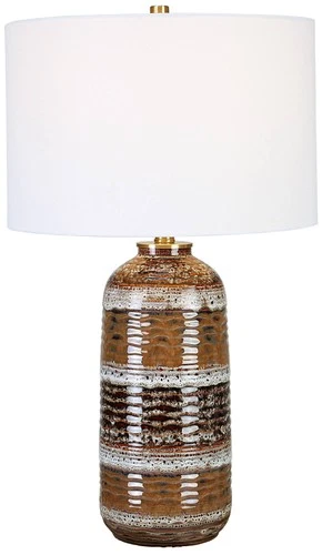 Rustic Table Lamp 26 1/2" High Multicolor Ceramic White Linen Drum Shade Bedroom - Picture 6 of 6