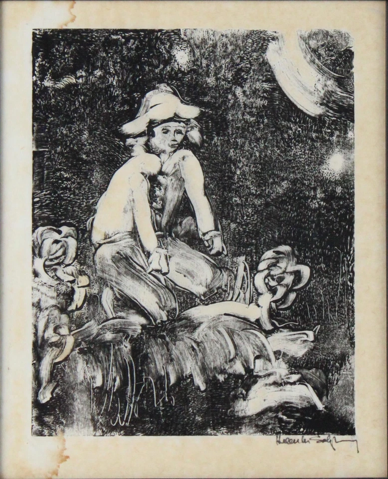 Antigua impresión en madera vintage en papel lavado a mano firmada por Halluler Solgray Foto 4 de 4