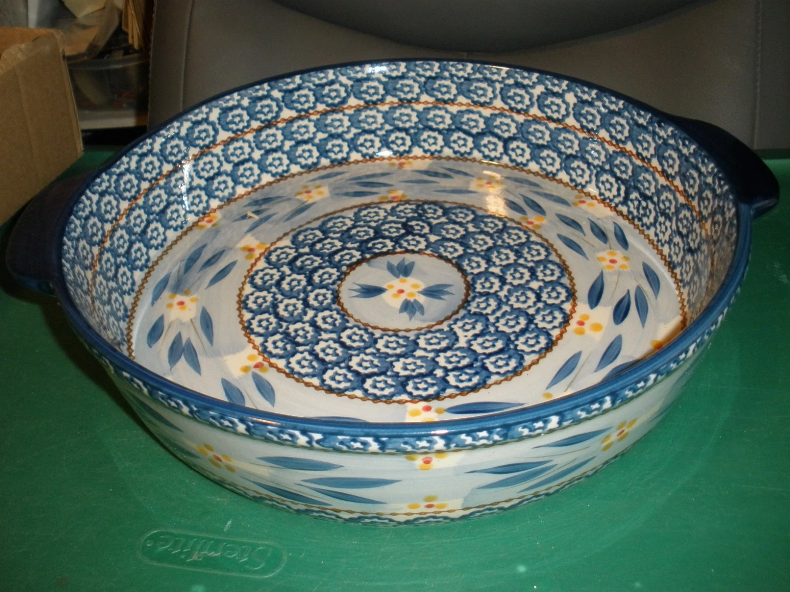 TEMPTATIONS Old World Blue 3 Qt Deep Baking Pan Dish with Handles 12"x3"