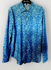 Robert Graham Highland 2 Long Sleeve Shirt Mens Large Bright Blue Flip Cuff NWT