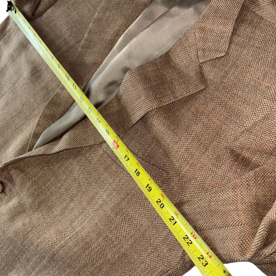 Brooks Brothers Madison Sportcoat 44R Silk Linen Wool Tan Herringbone E. Thomas - Image 3 of 4