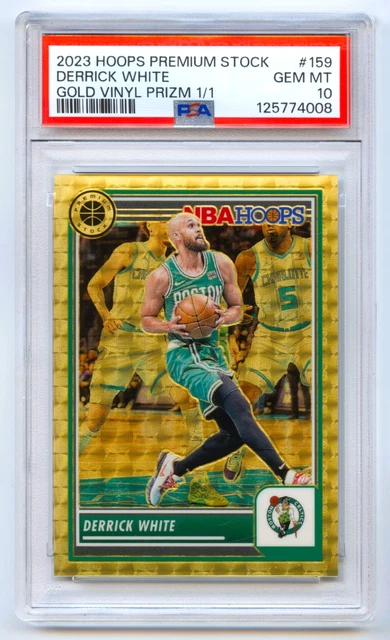 DERRICK WHITE 2023 HOOPS PREMIUM STOCK GOLD VINYL PRIZM REFRACTOR #1/1 PSA 10