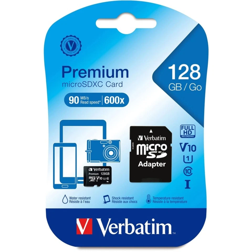 Verbatim 128GB Black MicroSDHC Card UHS I U1 1080p HD Video Speed Class - Image 2 of 4