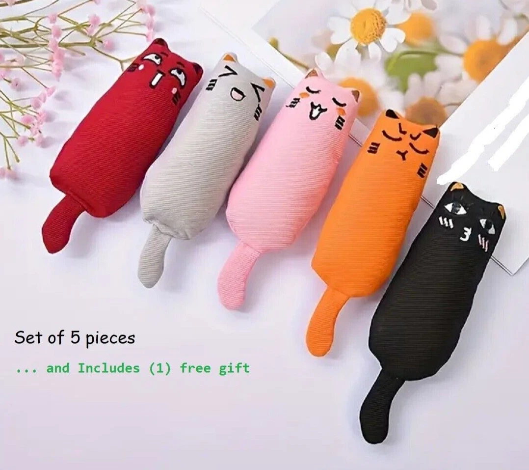 Catnip Toy For Cats Bite Resistant Chew Teething Cute Face Cartoon Mice Toy 5pcs