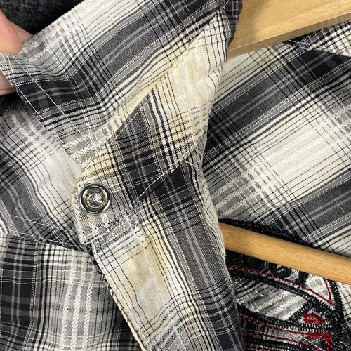 Harley Davidson Hearts & Wrenches Womens Small Pearl Snap Shirt Grey Plaid - Picture 7 of 21