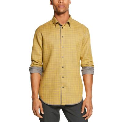 DKNY Men's Reversible Solid & Plaid Button Down Shirt, Size Small