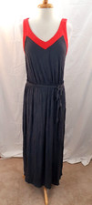 Blu Sage Women's Sz L Dress Gray Coral Colorblock Maxi Rayon Stretch Casual Boho