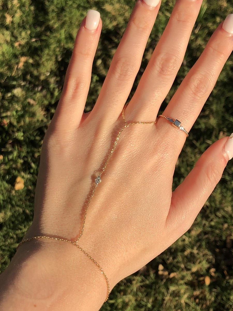 Stunning Diamond 14K Yellow Gold Hand Chain Combo Bracelet
