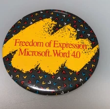 Vintage Microsoft Word 4.0 Processor Software Computer IT Pin Pinback Button