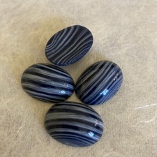AL1021 Vintage glass cabochons 25x18mm oval dk blue  white striped unfoiled 4 
