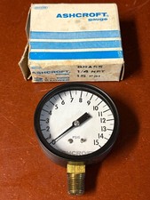 Ashcroft Pressure Gauge 2 1/2" Face 15 PSI 1/4 Brass New Old Stock