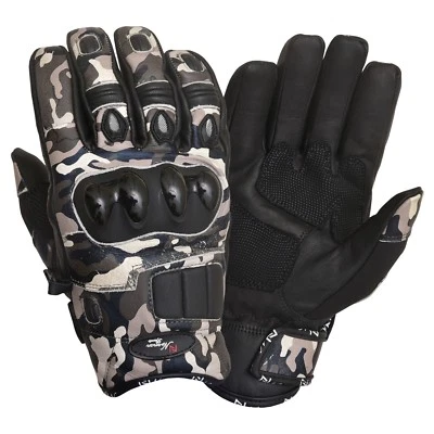 NORMAN Short Leather Knuckle Protection Motorbike Motorcycle Gloves Camo