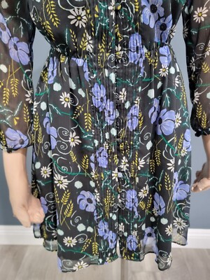 BANANA REPUBLIC navy blue floral neck tie chiffon shirt  display picture 3