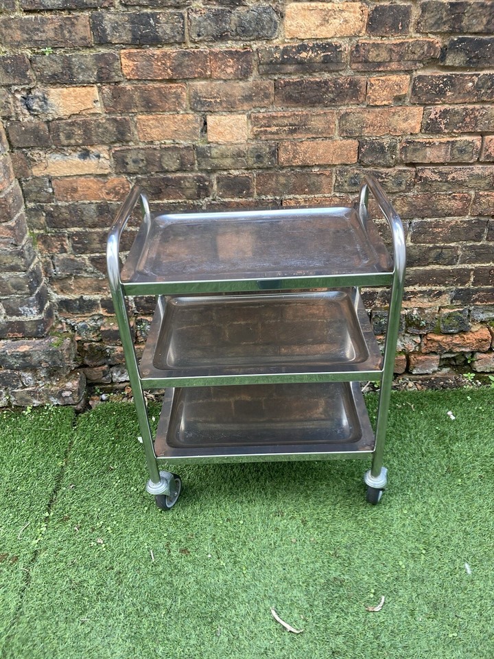 VINTAGE STAINLESS STEEL / CHROME MEDICAL TROLLEY eBay