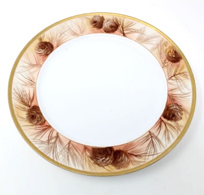 VINTAGE ROYAL BAYREUTH 10 1/2'' PLATE HAND PAINTED PINE CONES SIGNED JEAN HELM