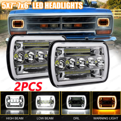 Pair For Dodge D150 D250 D350 Ram 50 H4 5x7'' 7x6'' 200W LED Headlights Hi/Lo Beam