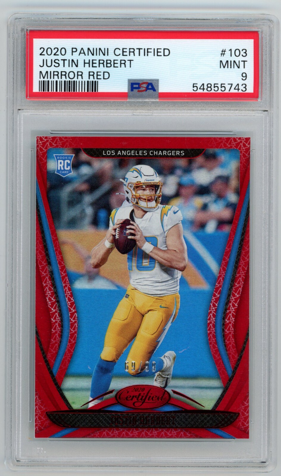 2020 Panini Certified Justin Herbert Miror Red RC /99 PSA 9 #103 Chargers