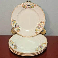 Set of 4 Antique K T & K Ivory Dessert Plates w Exotic Bird & Flowering Branches