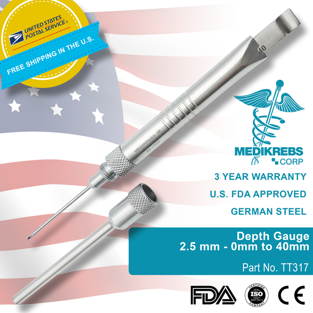 Depth Gauge 2.5 mm 0mm to 40mm Orthopedic OR Grade Surgical