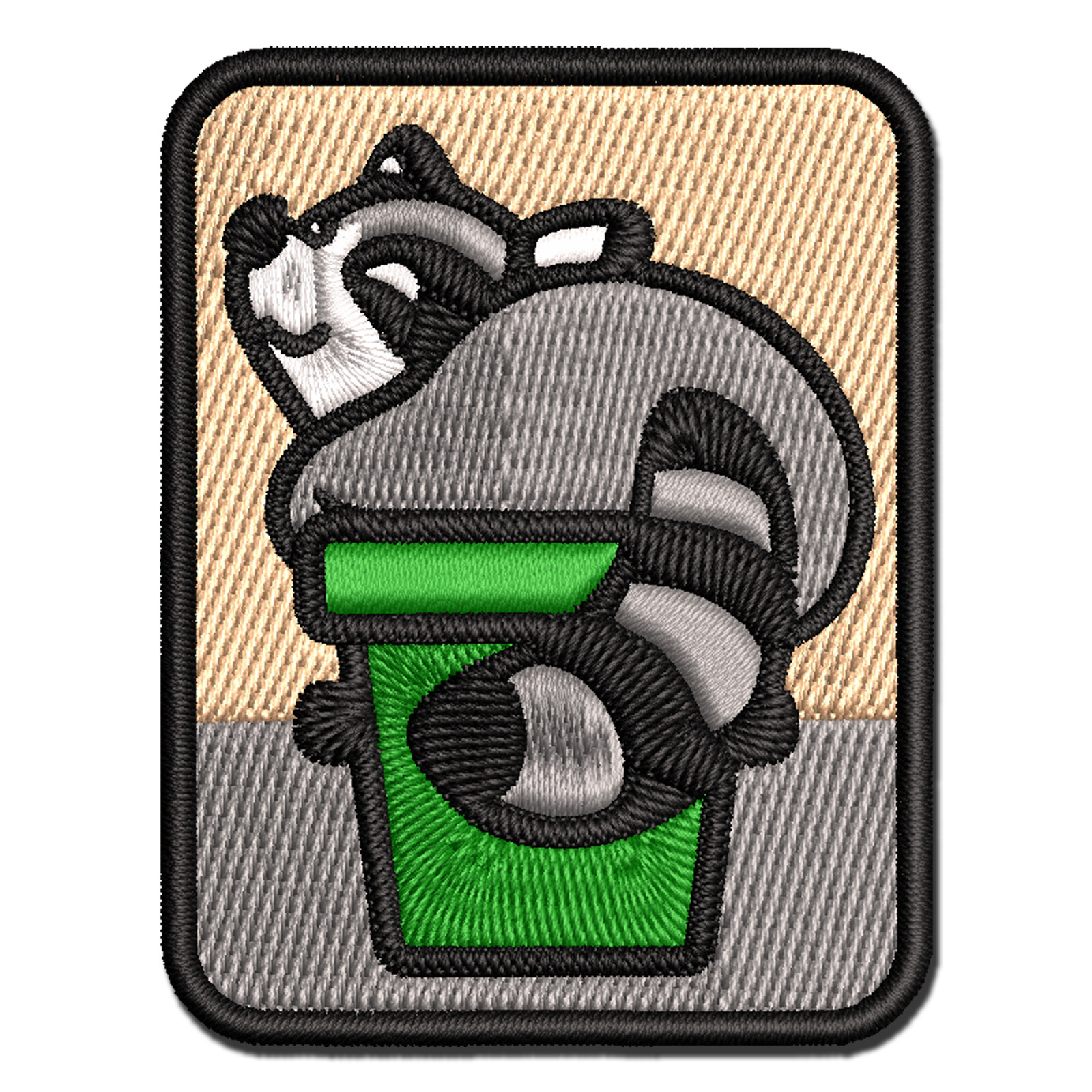 Fat Raccoon Sitting in Trash Can Multi-Color Embroidered Iron-On Patch Applique