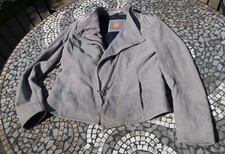 Hugo Boss Orange Label Suede Jacket Leather Uk 12 Grey Biker