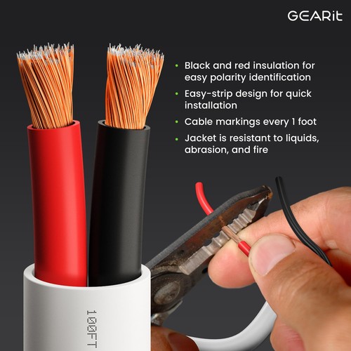 GearIT 14/2 Speaker Wire (100 Feet) 14 Gauge (Copper Clad Aluminum) - Fire - Picture 2 of 8