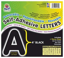   PAC51620 Self-Adhesive Letters - Removable Repositionable Reusable 4" Black...