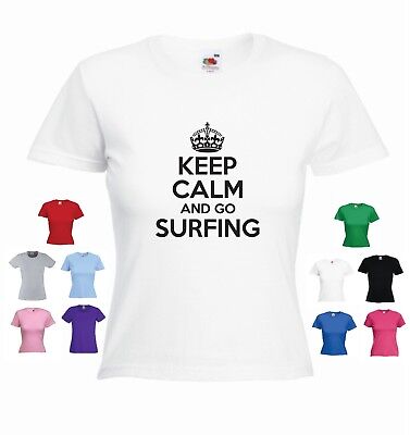/'Keep Calm and Go Surfing/' Ladies Girls Funny Surf T-shirt