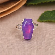 Nebula Opal Coffin Shape Engagement Ring 925 Sterling Silver Gift For Love