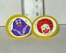 2 vtg McDonald's Promo Prize Plastic Toy Ring Glow in The Dark Ronald Grimmace