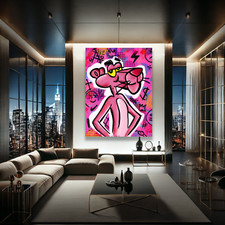 Farbenfrohe Pop Art Leinwand Pink Panther - Moderne Wanddekoration Canvas