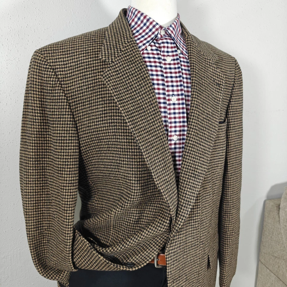 Abrigo Blazer Deportivo Robert Stock Para Hombre Dos Botones Cabello Camel? Pata de gallo marrón 46L Foto 4 de 4