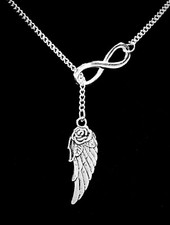 Memorial Necklace Angel Wing Sympathy Gift Heaven Remembrance Lariat Jewelry
