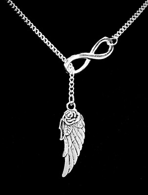 Memorial Necklace Angel Wing Sympathy Gift Heaven Remembrance Lariat Jewelry