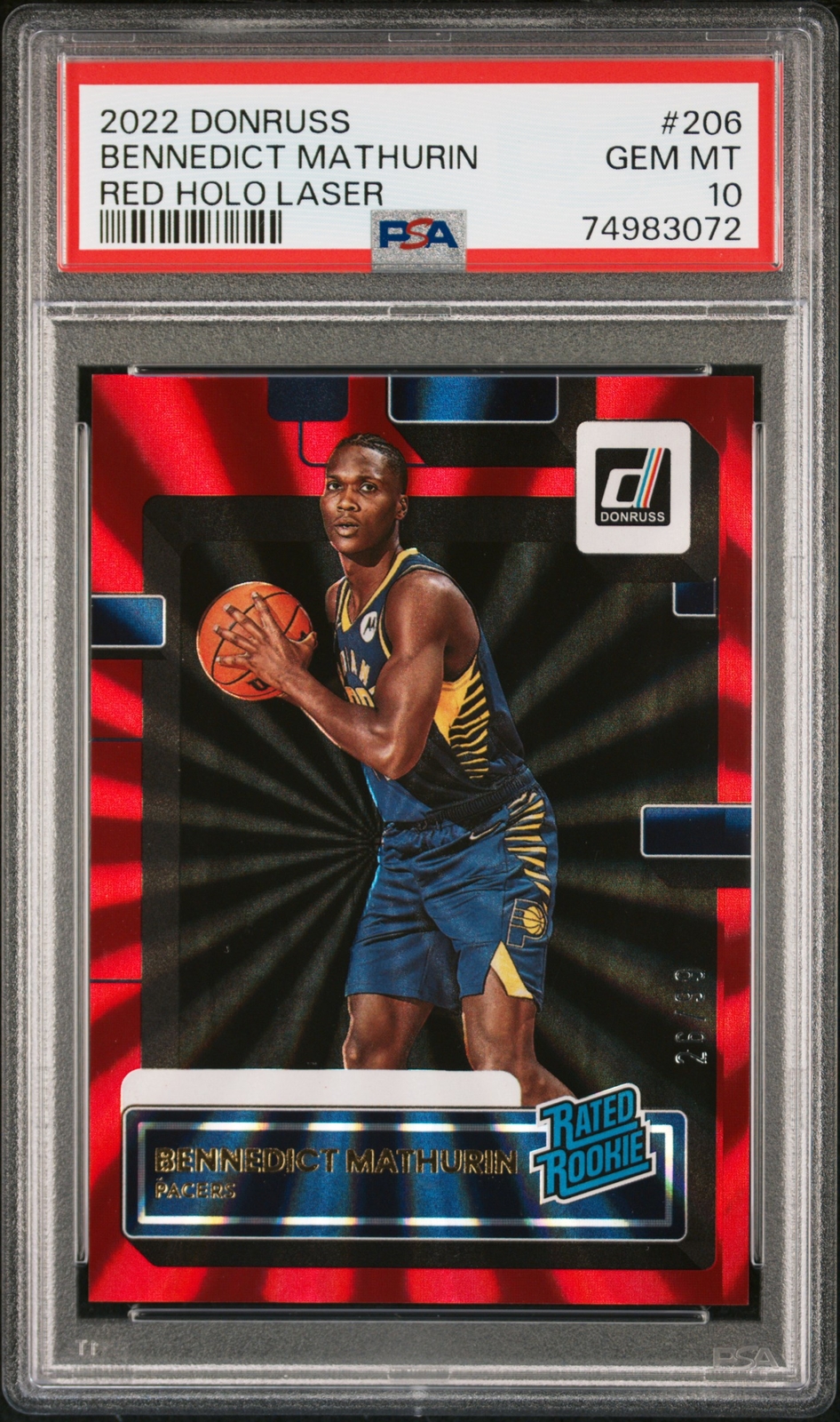 2022 Panini Donruss Bennedict Mathurin Red Holo Laser /99 #206 PSA 10