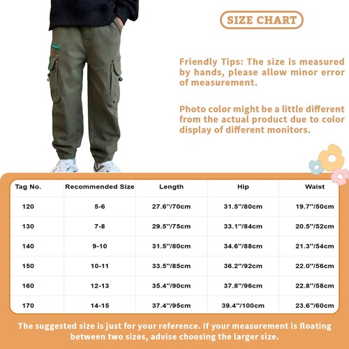 Kids Boys Trousers Elastic Waist Cargo Pants Street Sweatpants Casual Bottoms - Picture 26 of 32