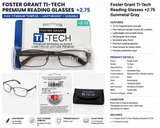 Foster Grant Ti-Tech 2.75 Premium Reading Glasses Gunmetal Flex Titanium Temple