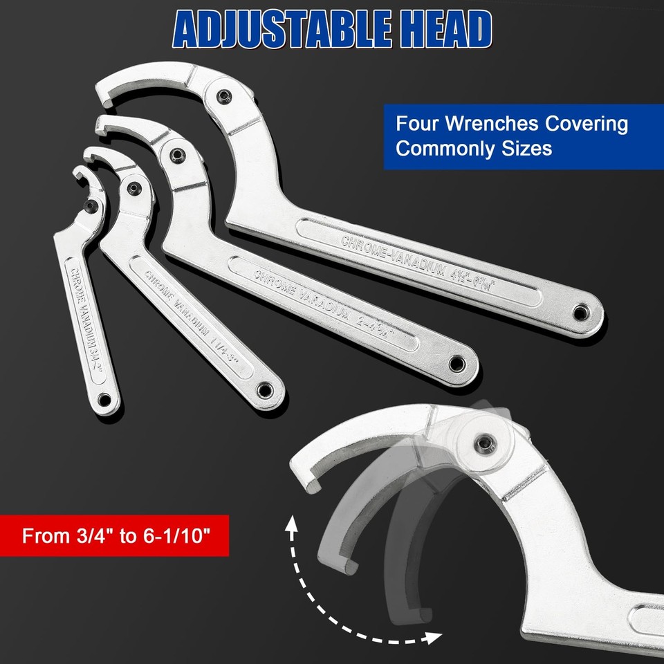 9pcs Adjustable Pin Spanner Wrench Tool Set, C Pin Spanner Hook Wrench ...