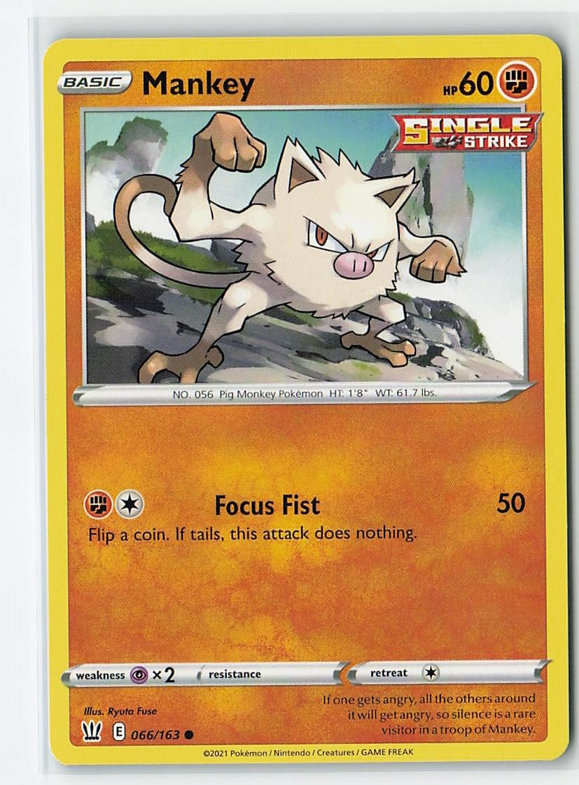 Mankey 066/163 Common Battle Styles Pokemon Lightly Played