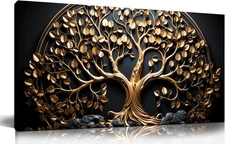 Tree Canvas Wall Art for Living Room Black and Gold Wall Art for Office Modern A