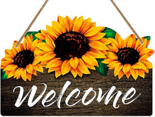 Welcome Sign for Front Door - 8" X 12" Sunflower Welcome Sign Rustic Summer Fall