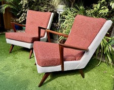 Pair Of Mid Century Vintage  Armchairs Newly Refurbished And Reupholstered