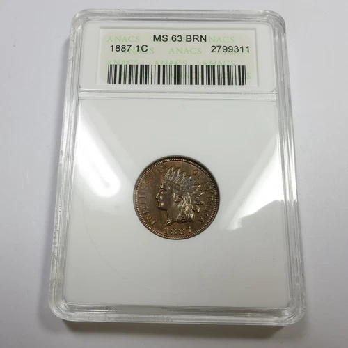 1887 P ANACS Soap Box MS63 BN Brown - Indian Head Penny Cent 1c Coin #55547A