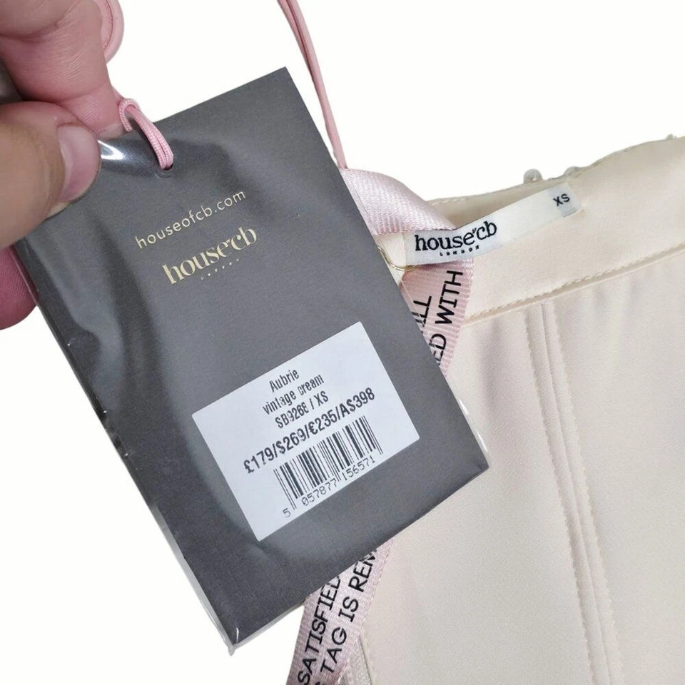 House of CB Aubrie 复古奶油色装饰缎面串珠紧身胸衣上衣 XS 码全新带标签 — 第 4/4 张图片