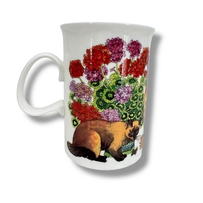 Dunoon Sophisticats fine bone china mug coffee cup floral Siamese Sue Scullard